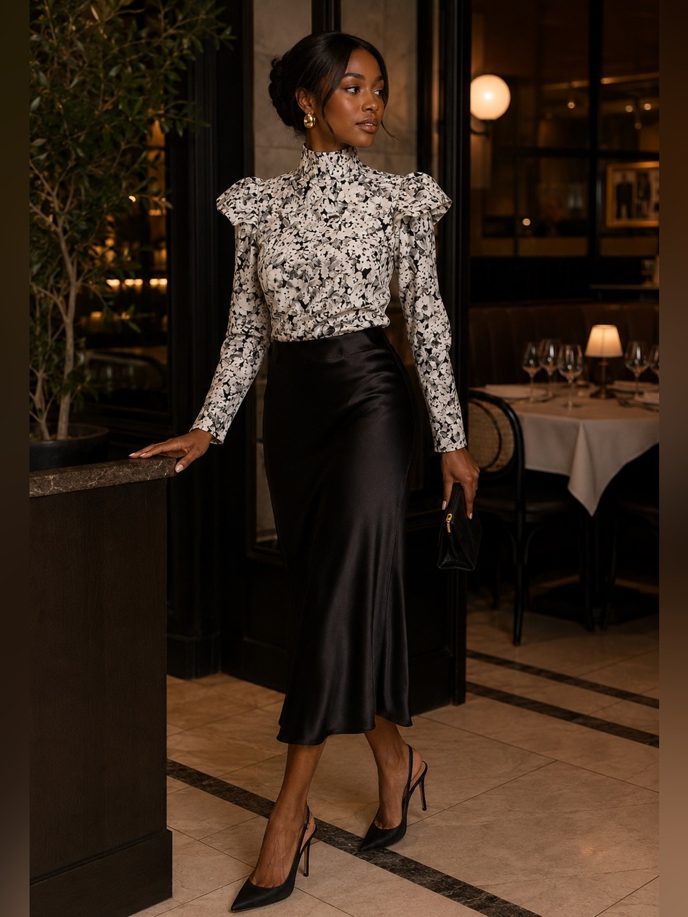 Tuckernuck Gray Gardens Bowden TopXS Monochrome Floral Ruffle Shoulder Statement